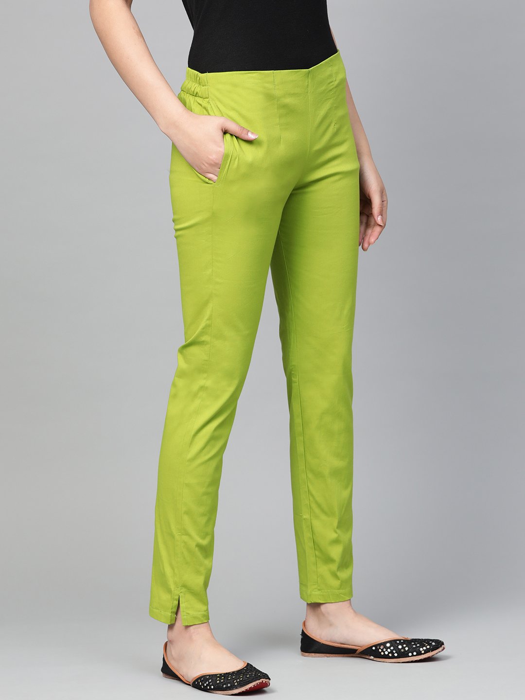 Jompers Women Green Smart Slim Fit Solid Regular Trousers | Grocsy