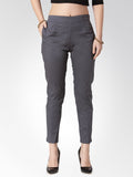 Jompers Women Grey Smart Slim Fit Solid Regular Trousers | Grocsy