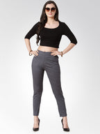 Jompers Women Grey Smart Slim Fit Solid Regular Trousers | Grocsy