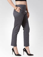 Jompers Women Grey Smart Slim Fit Solid Regular Trousers | Grocsy