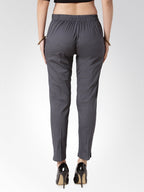 Jompers Women Grey Smart Slim Fit Solid Regular Trousers | Grocsy