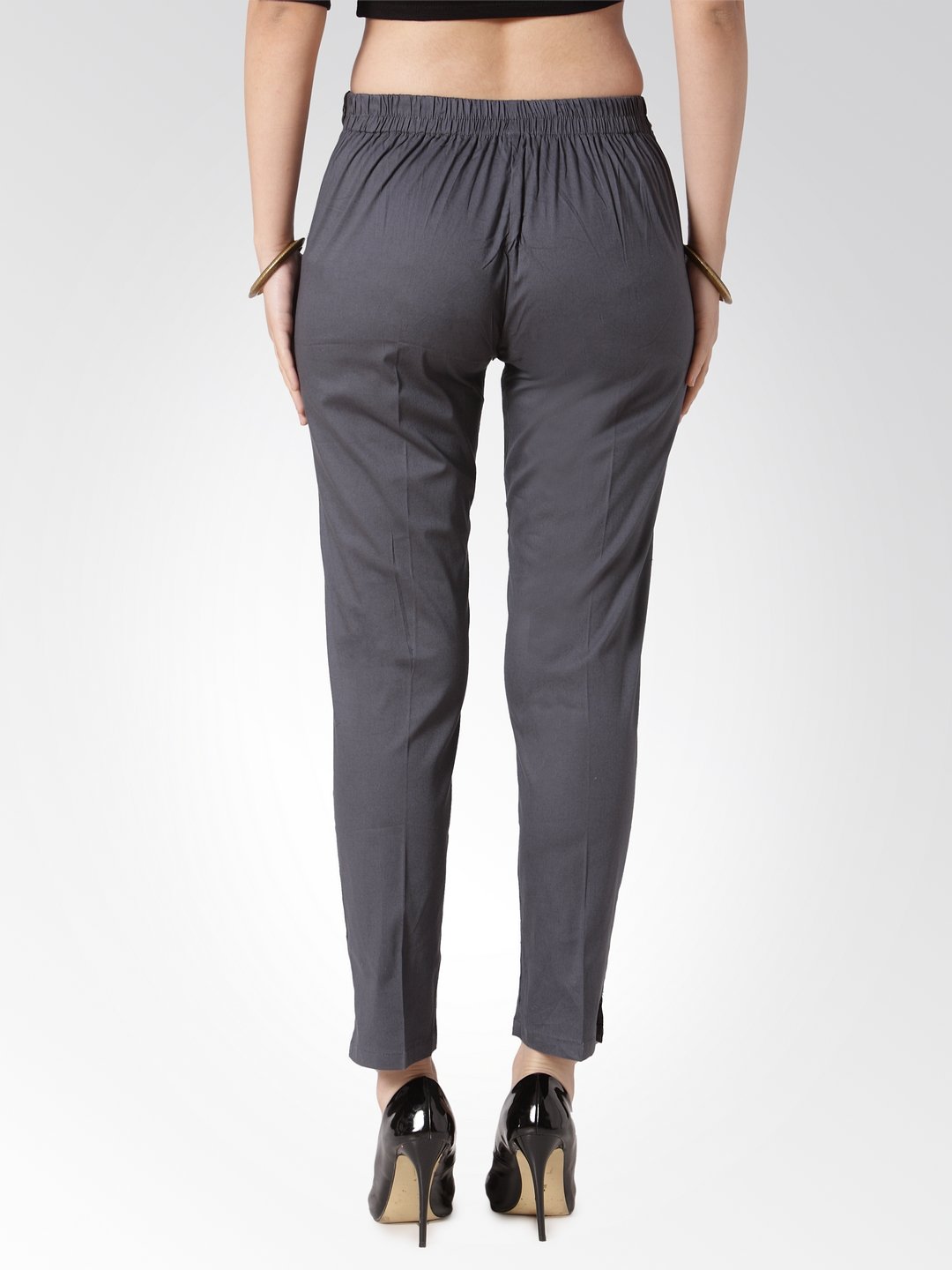 Jompers Women Grey Smart Slim Fit Solid Regular Trousers | Grocsy