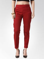 Jompers Women Maroon Smart Slim Fit Solid Regular Trousers | Grocsy