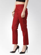 Jompers Women Maroon Smart Slim Fit Solid Regular Trousers | Grocsy