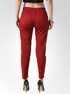 Jompers Women Maroon Smart Slim Fit Solid Regular Trousers | Grocsy