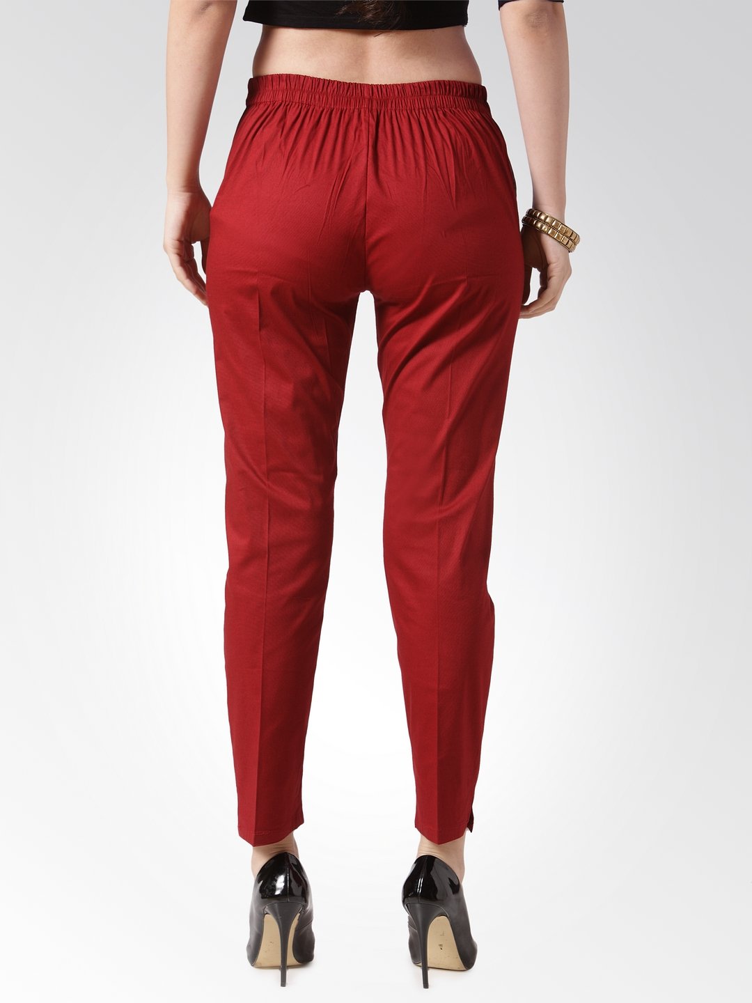 Jompers Women Maroon Smart Slim Fit Solid Regular Trousers | Grocsy
