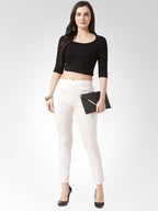Jompers Women Off-White Smart Slim Fit Solid Regular Trousers | Grocsy
