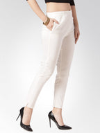 Jompers Women Off-White Smart Slim Fit Solid Regular Trousers | Grocsy
