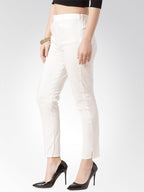 Jompers Women Off-White Smart Slim Fit Solid Regular Trousers | Grocsy