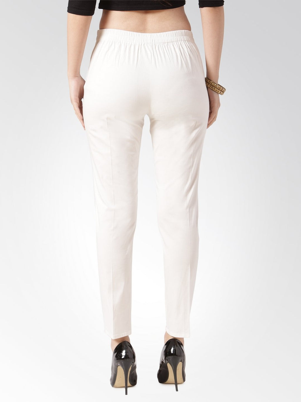Jompers Women Off-White Smart Slim Fit Solid Regular Trousers | Grocsy