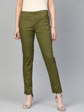 Jompers Women Olive Green Smart Slim Fit Solid Regular Trousers | Grocsy