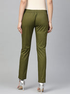 Jompers Women Olive Green Smart Slim Fit Solid Regular Trousers | Grocsy