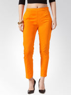Jompers Women Orange Smart Slim Fit Solid Regular Trousers | Grocsy