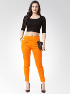 Jompers Women Orange Smart Slim Fit Solid Regular Trousers | Grocsy
