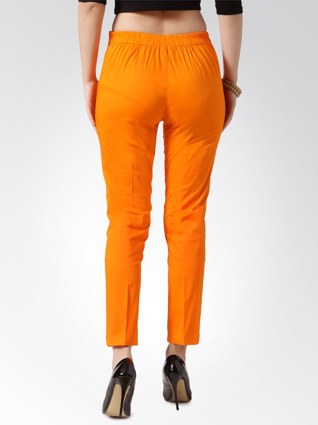 Jompers Women Orange Smart Slim Fit Solid Regular Trousers | Grocsy
