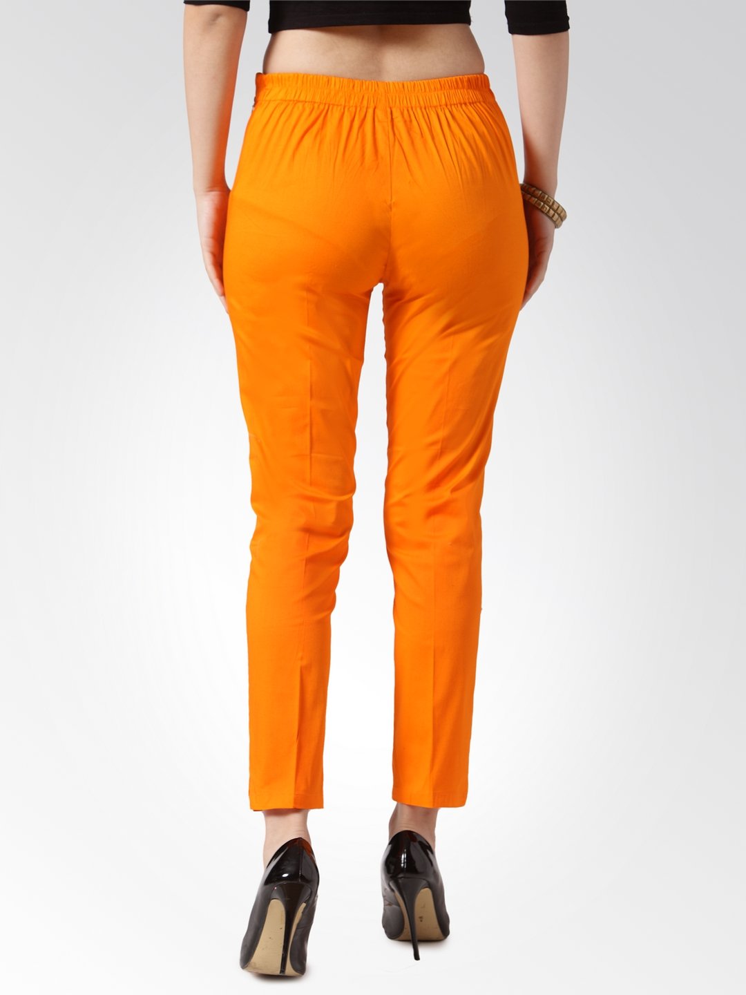 Jompers Women Orange Smart Slim Fit Solid Regular Trousers | Grocsy
