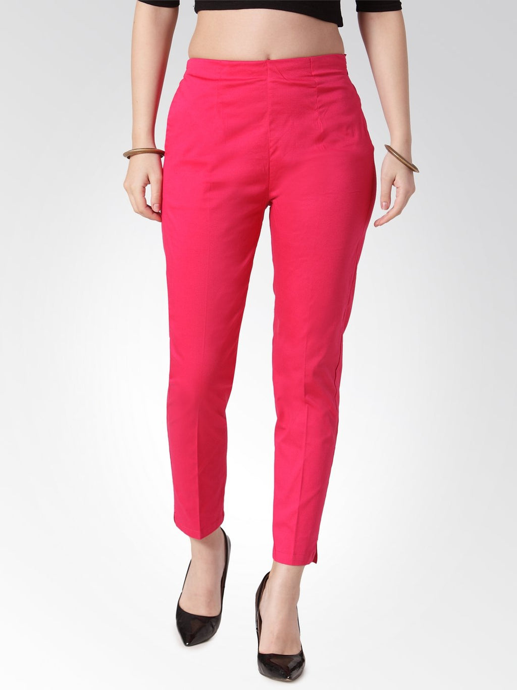 Jompers Women Pink Smart Slim Fit Solid Regular Trousers | Grocsy