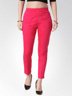 Jompers Women Pink Smart Slim Fit Solid Regular Trousers | Grocsy