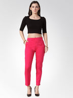 Jompers Women Pink Smart Slim Fit Solid Regular Trousers | Grocsy