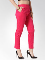 Jompers Women Pink Smart Slim Fit Solid Regular Trousers | Grocsy