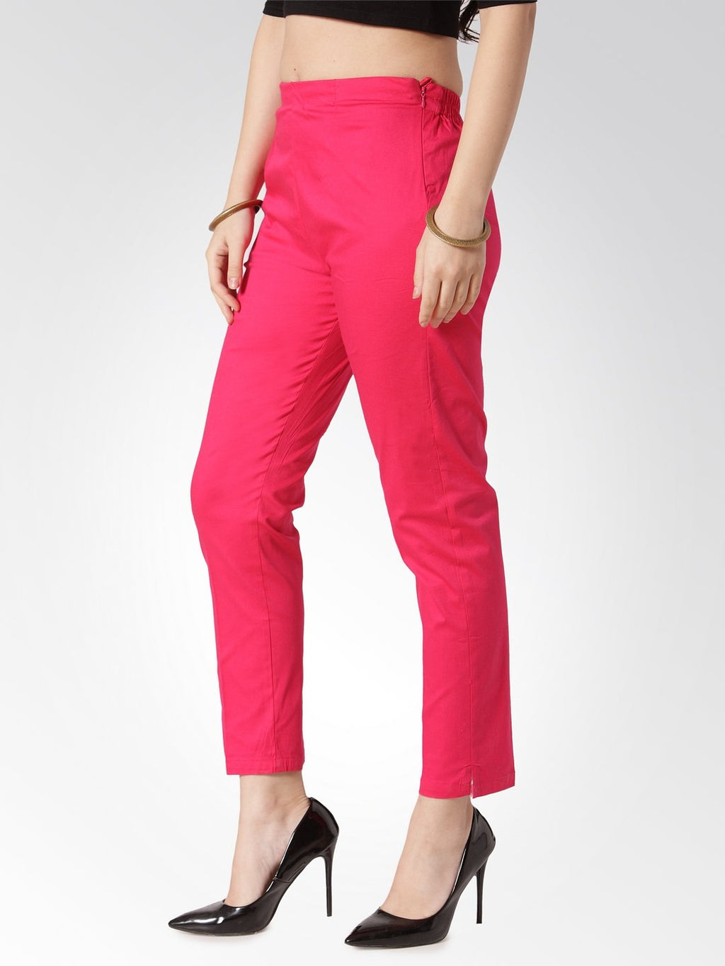 Jompers Women Pink Smart Slim Fit Solid Regular Trousers | Grocsy