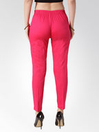 Jompers Women Pink Smart Slim Fit Solid Regular Trousers | Grocsy