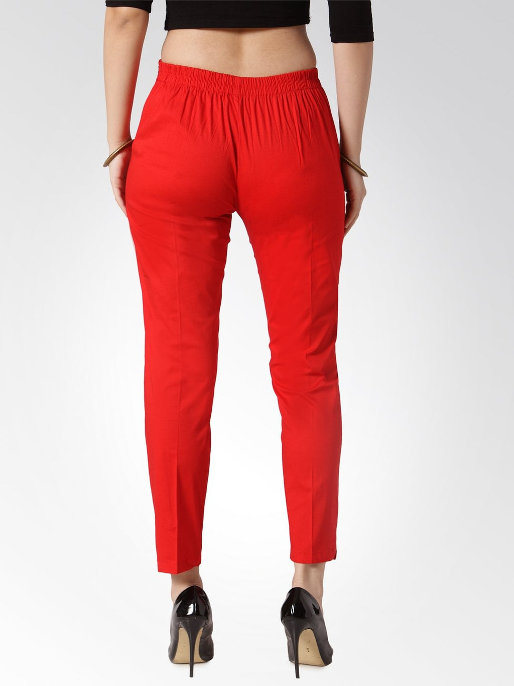 Jompers Women Red Smart Slim Fit Solid Regular Trousers | Grocsy