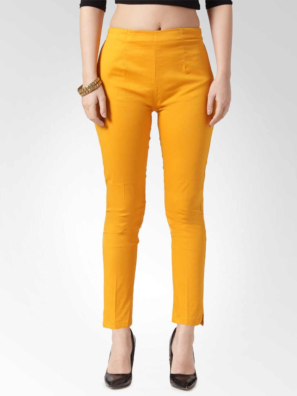 Jompers Women Mustard Smart Slim Fit Solid Regular Trousers ( Yellow ) | Grocsy