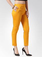 Jompers Women Mustard Smart Slim Fit Solid Regular Trousers ( Yellow ) | Grocsy