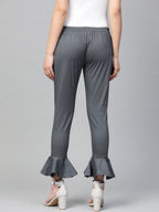 Jompers Women Grey Smart Fit Solid Bottom Flared Trousers | Grocsy