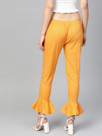 Jompers Women Mustard Smart Fit Solid Bottom Flared Trousers | Grocsy