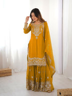 Lehenga Mart Designer Sharara Suit With Kurta, Sharara, Dupatta For Women-Yellow | Grocsy