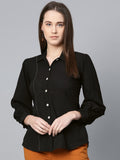 Jompers Women Black Regular Fit Crinkled Effect Casual Shirt | Grocsy