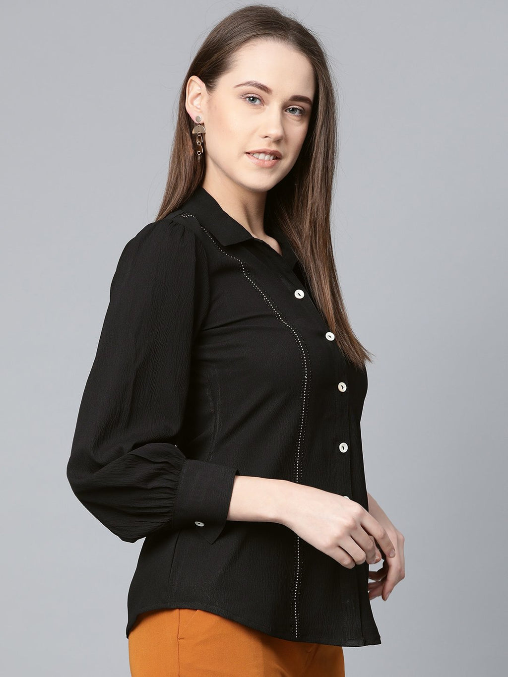 Jompers Women Black Regular Fit Crinkled Effect Casual Shirt | Grocsy