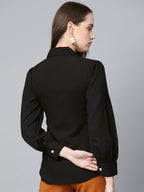 Jompers Women Black Regular Fit Crinkled Effect Casual Shirt | Grocsy