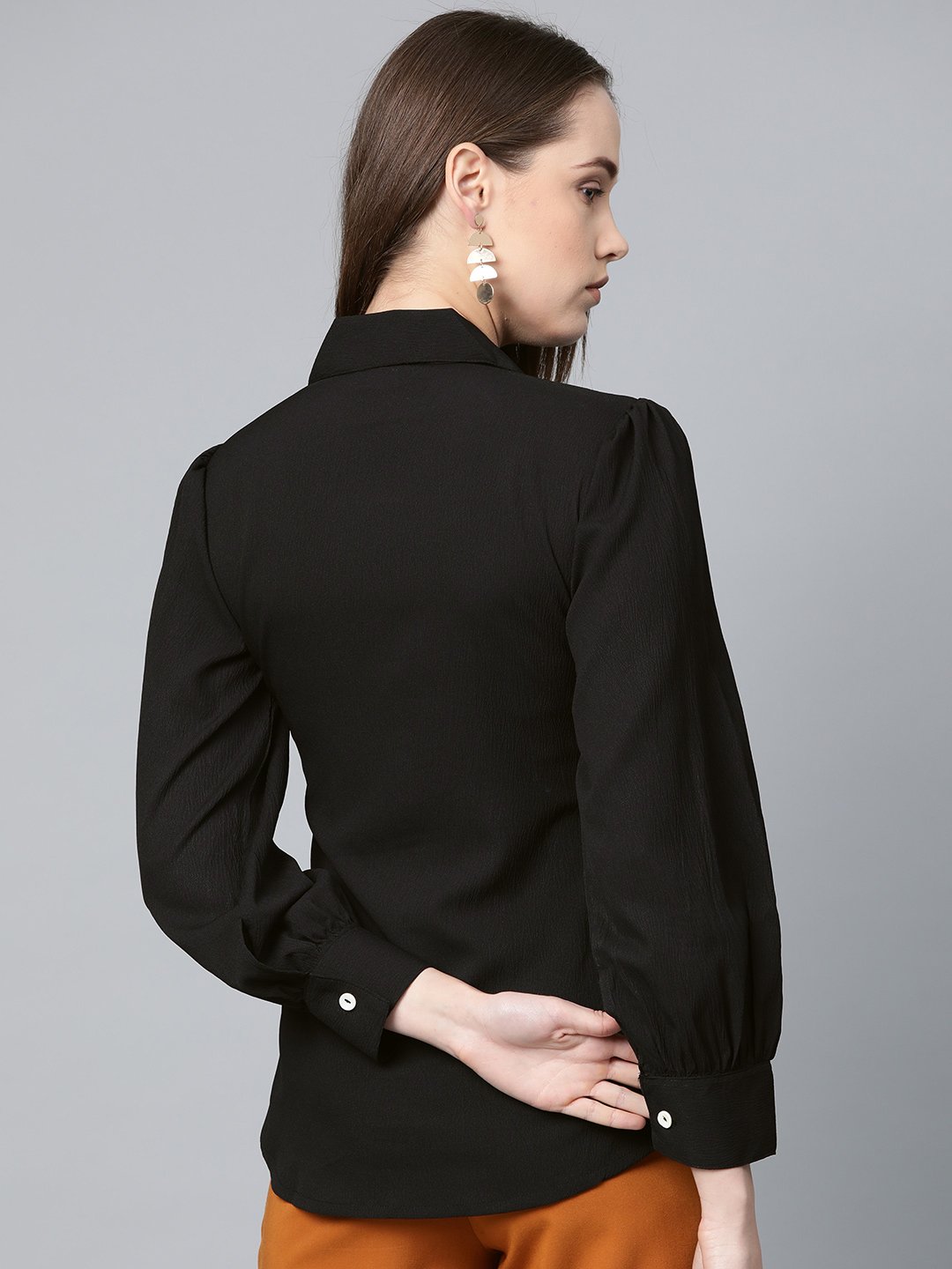 Jompers Women Black Regular Fit Crinkled Effect Casual Shirt | Grocsy