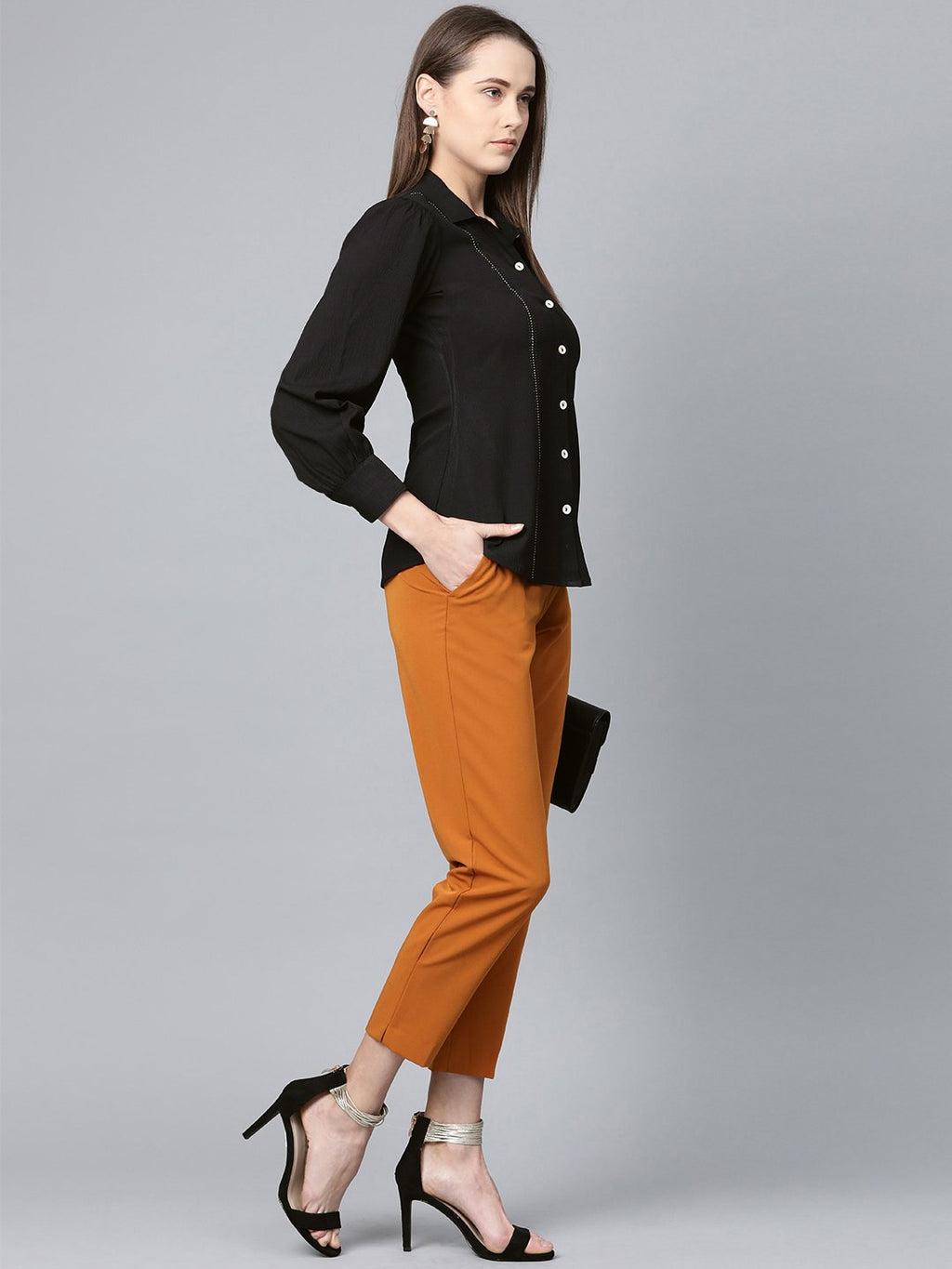 Jompers Women Black Regular Fit Crinkled Effect Casual Shirt | Grocsy