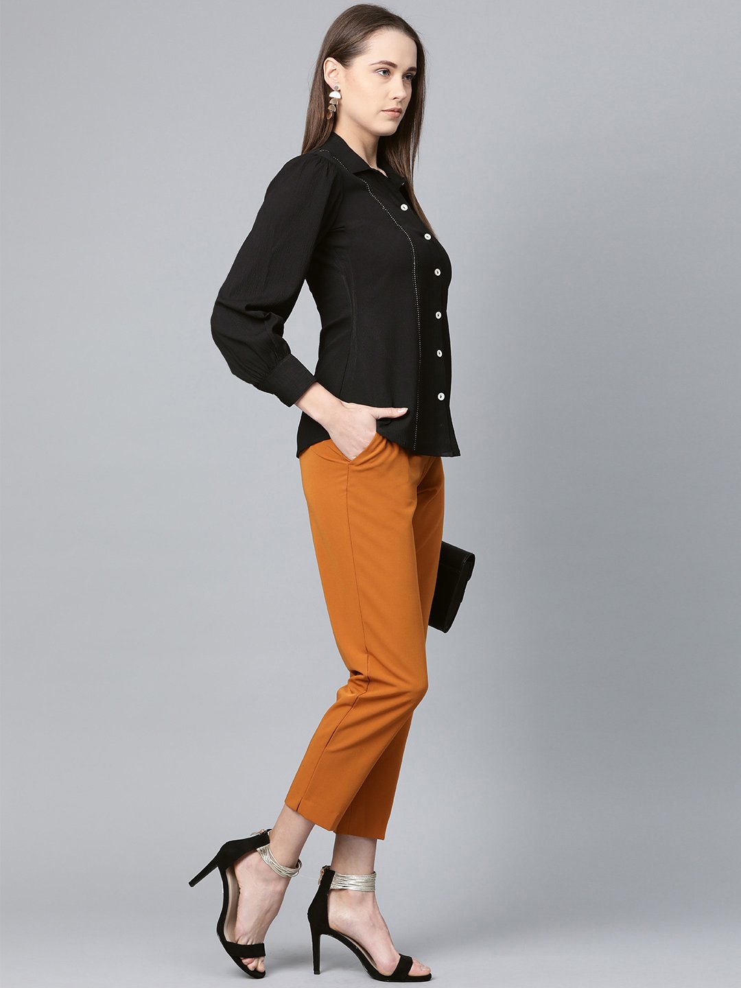 Jompers Women Black Regular Fit Crinkled Effect Casual Shirt | Grocsy