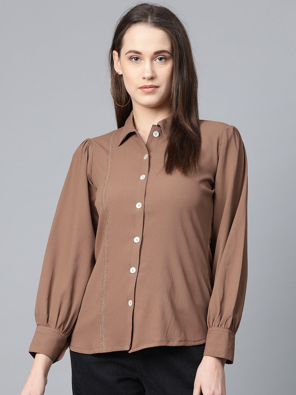 Jompers Women Brown Regular Fit Crinkled Effect Casual Shirt | Grocsy