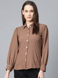 Jompers Women Brown Regular Fit Crinkled Effect Casual Shirt | Grocsy