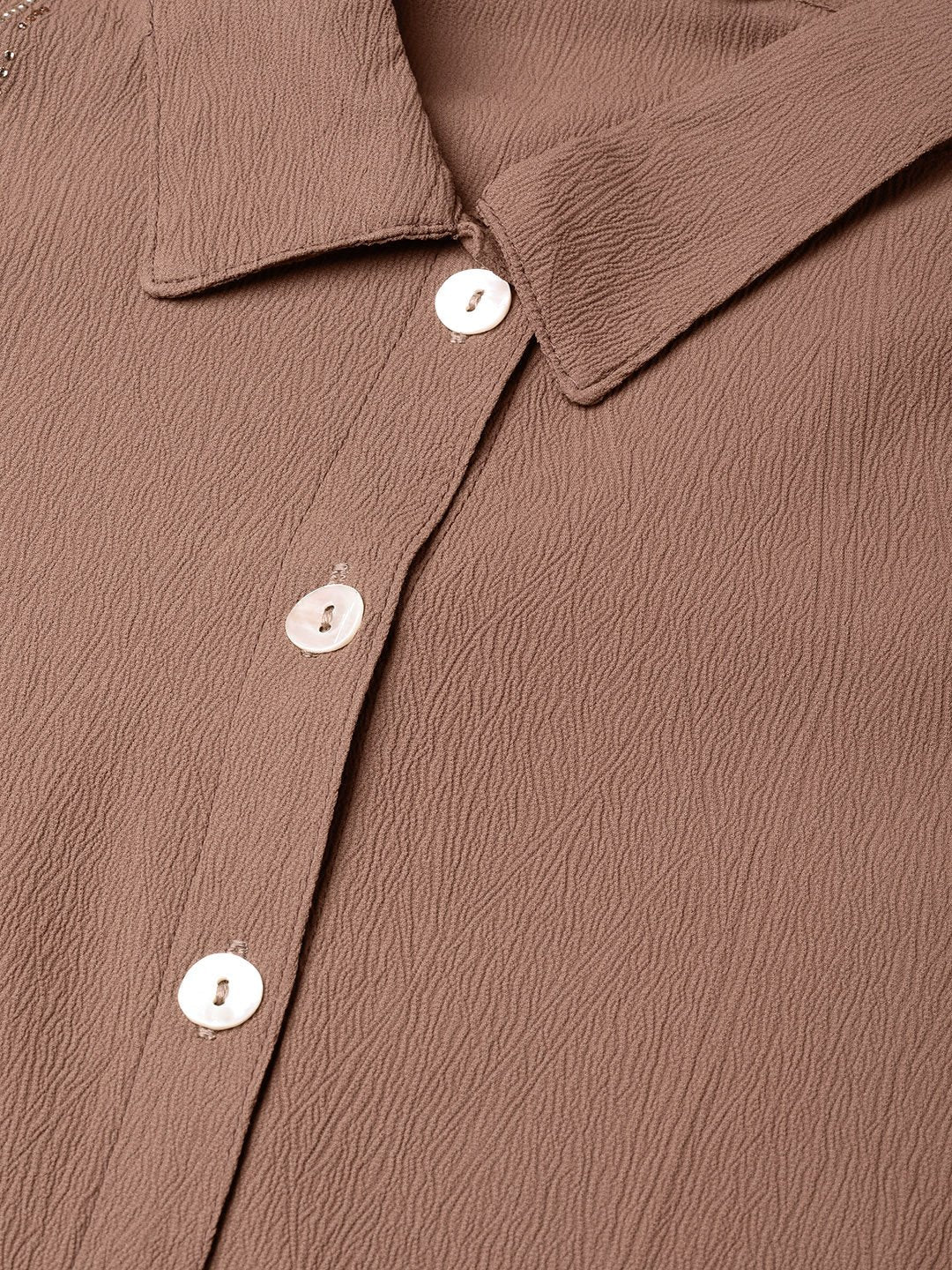 Jompers Women Brown Regular Fit Crinkled Effect Casual Shirt | Grocsy