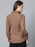 Jompers Women Brown Regular Fit Crinkled Effect Casual Shirt | Grocsy