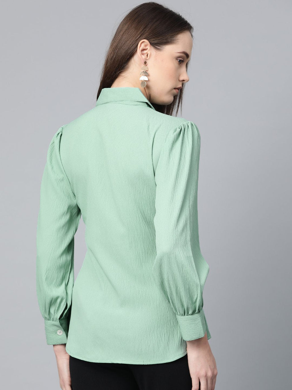 Jompers Women Green Regular Fit Crinkled Effect Casual Shirt | Grocsy