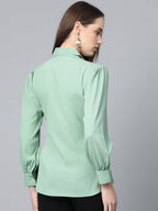 Jompers Women Green Regular Fit Crinkled Effect Casual Shirt | Grocsy