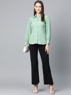 Jompers Women Green Regular Fit Crinkled Effect Casual Shirt | Grocsy