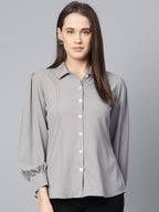 Jompers Women Grey Regular Fit Crinkled Effect Casual Shirt | Grocsy