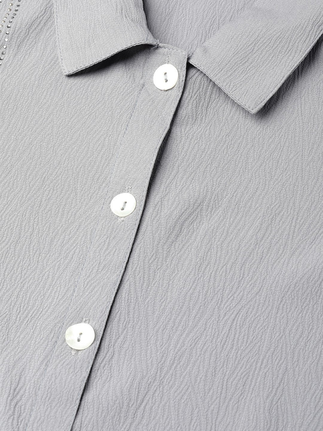 Jompers Women Grey Regular Fit Crinkled Effect Casual Shirt | Grocsy