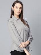 Jompers Women Grey Regular Fit Crinkled Effect Casual Shirt | Grocsy