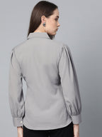 Jompers Women Grey Regular Fit Crinkled Effect Casual Shirt | Grocsy