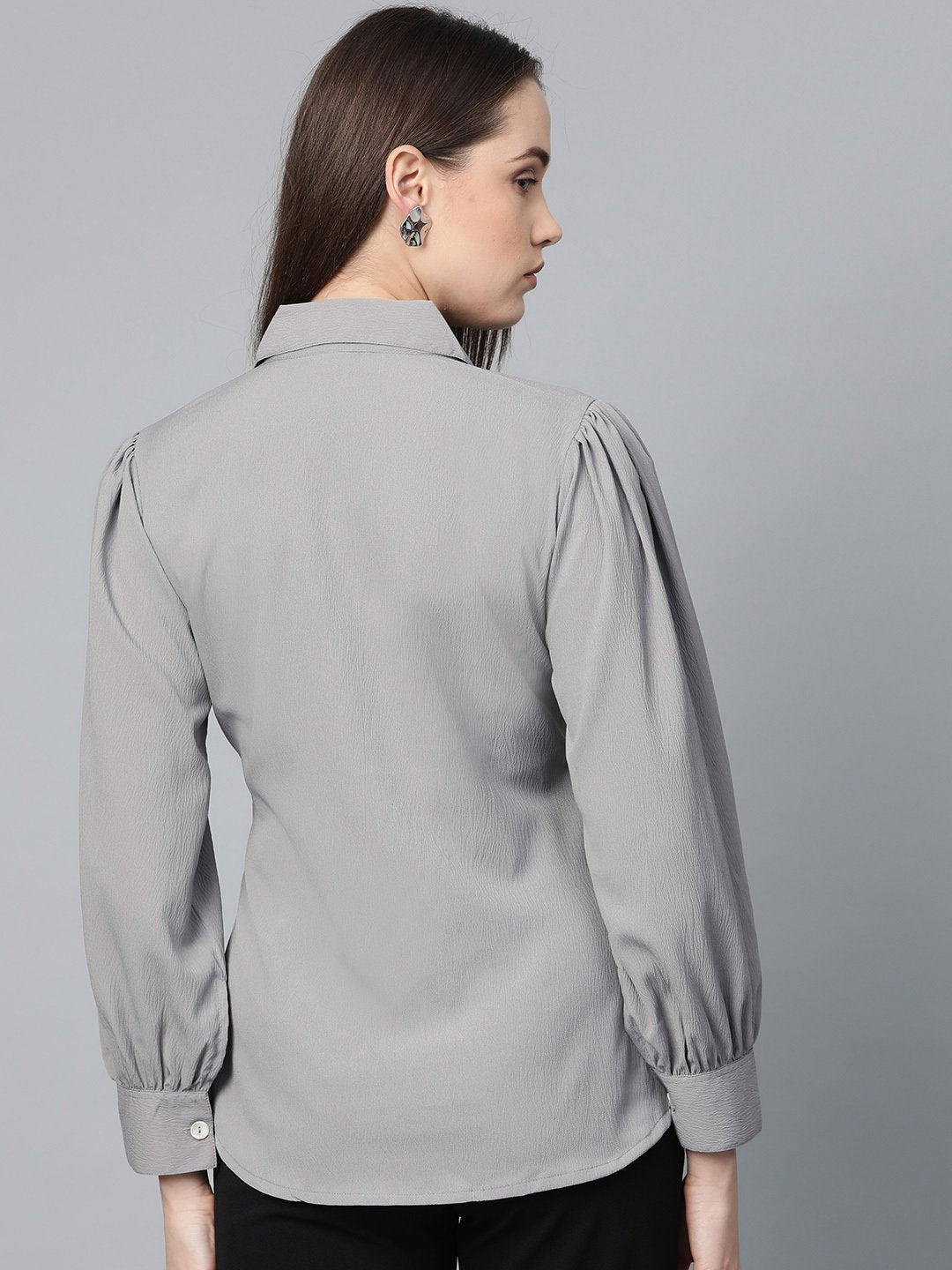 Jompers Women Grey Regular Fit Crinkled Effect Casual Shirt | Grocsy